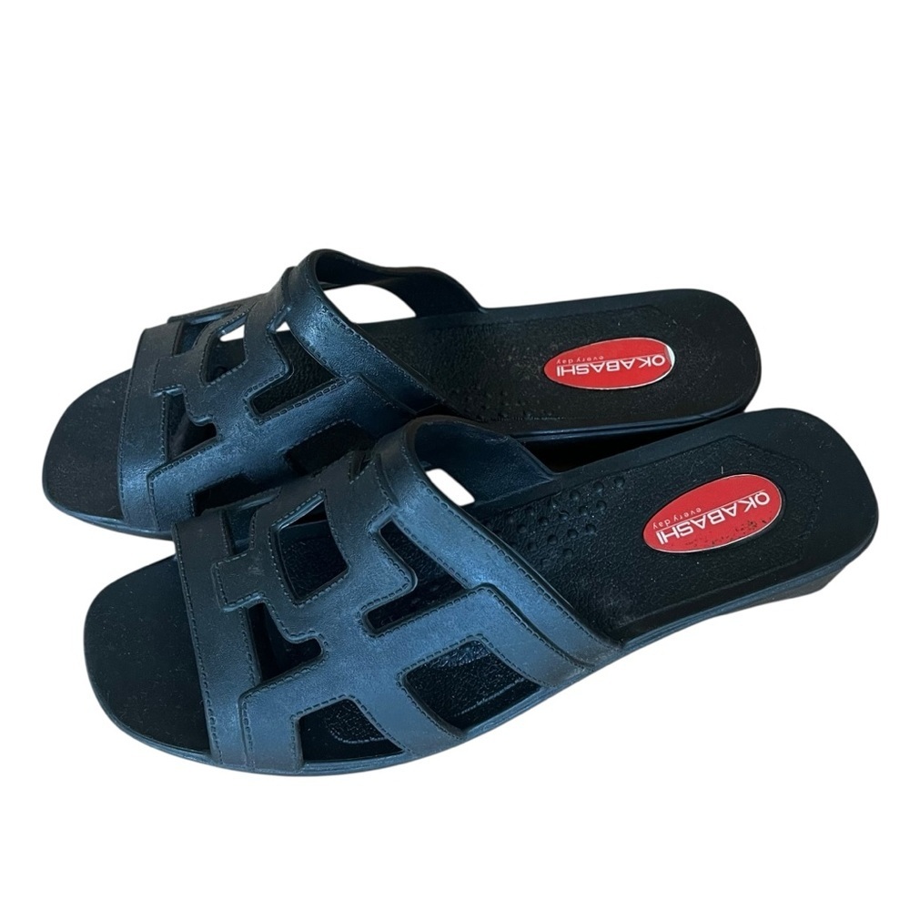 Okabashi Black Slide Sandals Women Size 7 USA Comfort Slip-On water-resistant